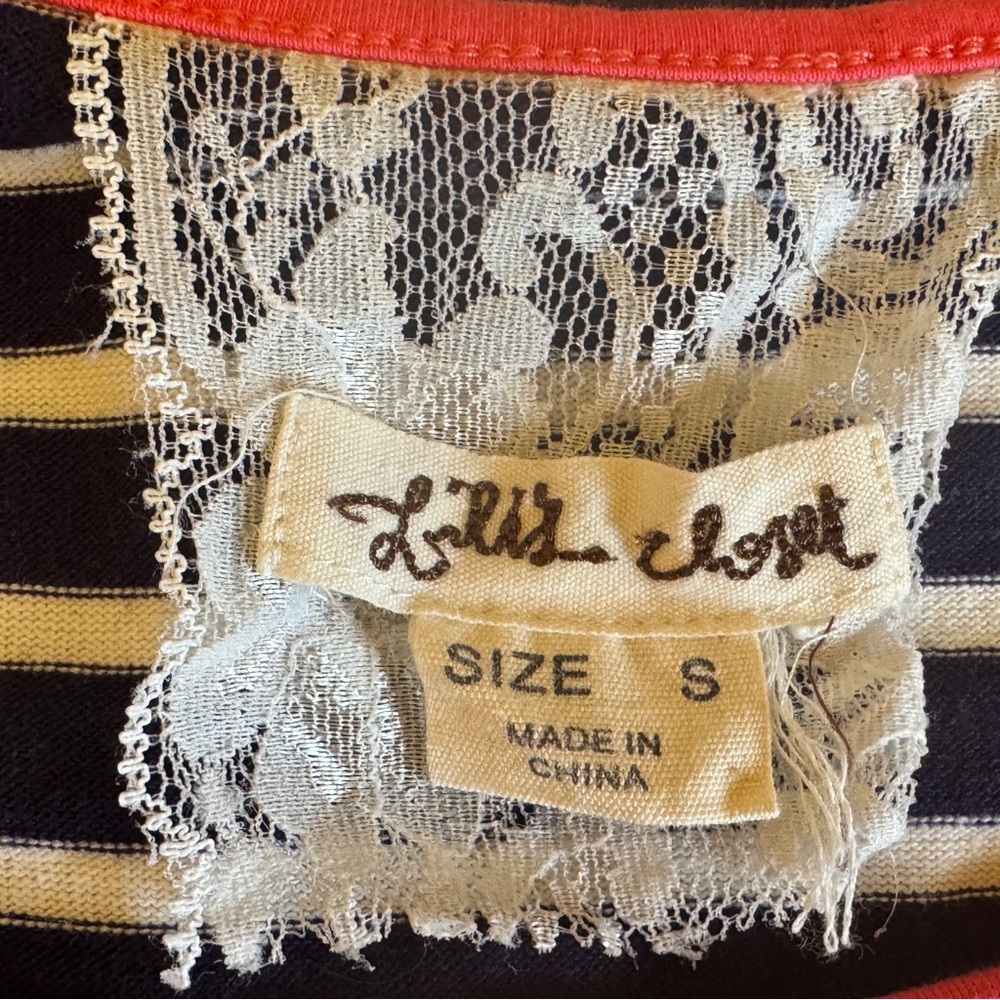 ANTHROPOLOGIE Lili's Closet Long sleeve Shirt Stripe Navy White Pink Piping 4 S - Picture 9 of 12